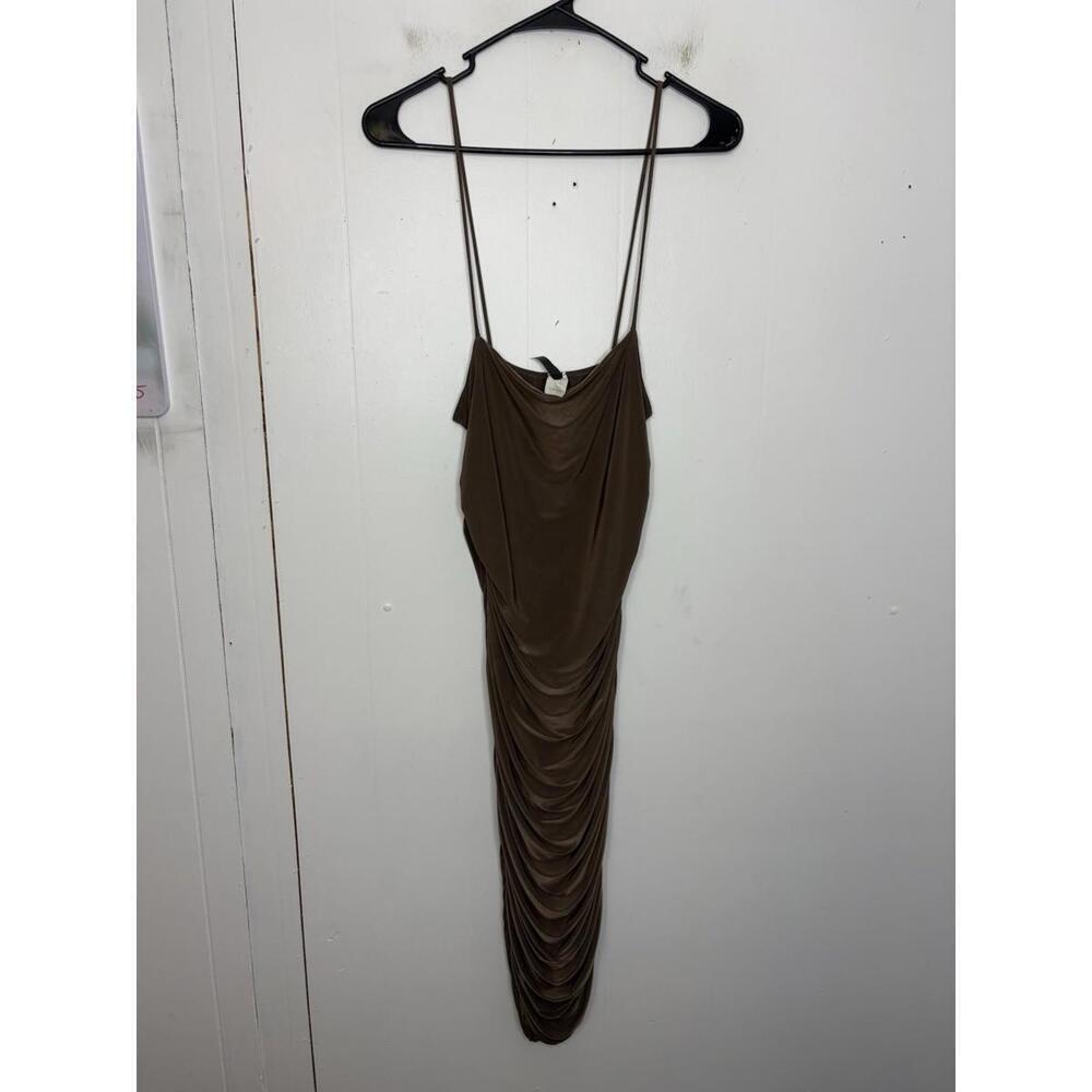 Vintage Dress Womens Medium Ruched Bodycon Stretchy Brown 90s Y2K Baddie Club